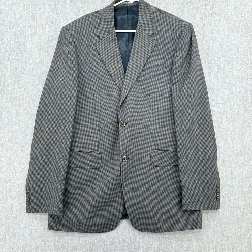Oscar de la Renta‎ Blazer Mens 42 L Gray Micro Houndstooth 100% Wool Two Button